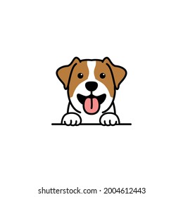 Cute jack russell terrier puppy smiling cartoon, vector illustration