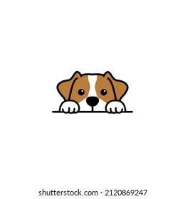 Cute Jack Russell Terrier Puppy Peeking Cartoon, Vector Illustration