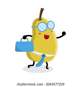 cute jackfruit character carrying a bag illustration design
