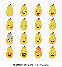 Cute jackfruit with emoticons set