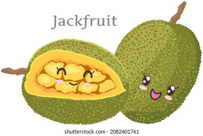 Cute jackfruit sticker kawaii icon vector. Adorable cute charming tropical fruit with positive emotions, event or very pleasant situation, japanese culture symbol anime, innocence and childishness