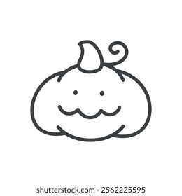 Cute Jack-o-lantern icon. Hand drawn monochrome illustration of a funny smiling pumpkin isolated on a white background. Vector 10 EPS.