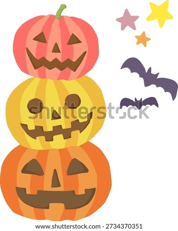 Cute Jack-o'-lanterns stacked vector illustration