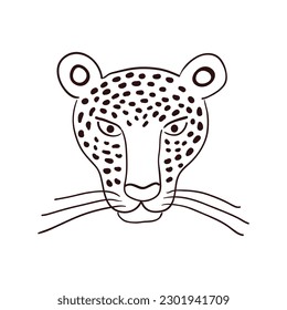 Cute cara jaguar, retrato dibujado a mano ilustración de caricatura, sketch. Arte de línea, diseño de estilo de dibujo, vector aislado. Animales tropicales, vida silvestre de la jungla, gatos grandes, safari, naturaleza, elemento impreso