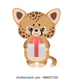 Cute jaguar with a gift