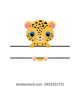 Cute jaguar split monogram. Funny cartoon character for shirt, scrapbooking, greeting cards, baby shower, invitation. Bright colored childish stock vector illustration