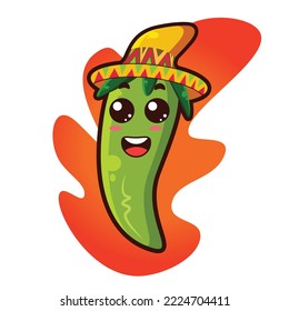 cute jalapeno cartoon character with sombrero hat