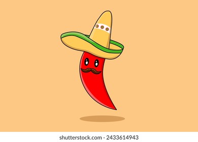Cute Jalapeno with Sombrero and Cartoon Illustration
