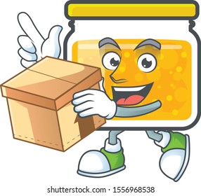 Cute jam in jar with character with bring box.