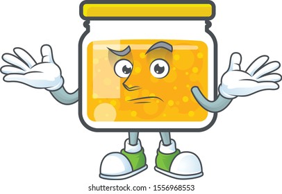 Cute jam in jar with character grinning.