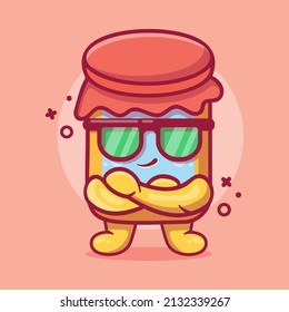 Cute jam jar character mascot with cool gesture isolated cartoon in flat style design 