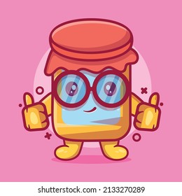 cute jam jar character mascot with thumb up hand gesture isolated cartoon in flat style design 