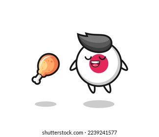cute japan flag badge floating and tempted because of fried chicken , cute style design for t shirt, sticker, logo element
