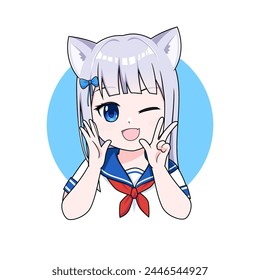 Cute japanese anime girl cosplay cartoon mascot icon