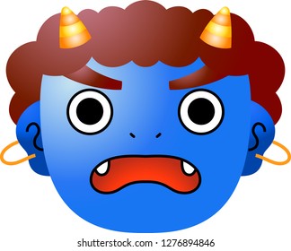 Cute japanese blue Gradation demon Mask