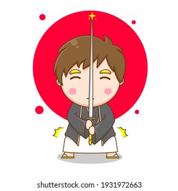 Cute Japanese boy as samurai