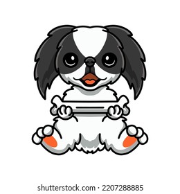 Cute japanese chin dog cartoon holding a bone