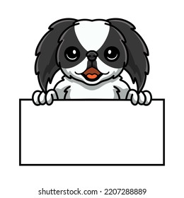 Cute japanese chin dog cartoon holding blank sign