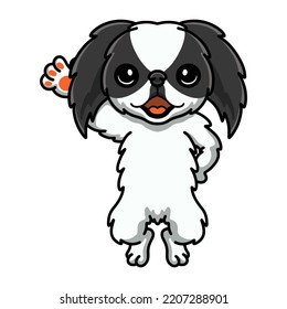 Cute japanese chin dog cartoon waving hand