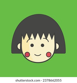 Cute japanische chinesische Mädchen chibi maruko chan Animes Gesicht kawaii Cartoon Raumetoon Gesicht Schneide Kind 2D Stil Anatomie Logo Symbol weiblich Kopf humane japan Porzellan Design grün Gesichter