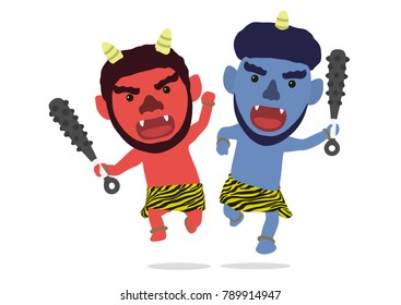 Cute Japanese demon called "Oni" that can be used for Setsubun (festival name in Japan) theme elements, Vector illustration 