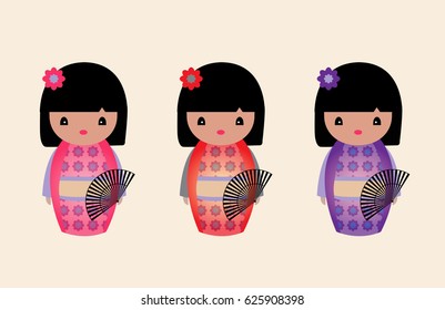 Cute Japanese Dolls Vector