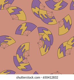 Cute Japanese fan colorful seamless pattern of yellow and purple on a pink background