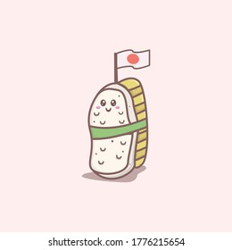 cute Japanese fast food mascot cartoon illustration and flag, traditional Asian food, food design concept