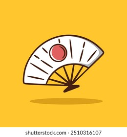 Cute Japanese Folding Fan with The Red Sun Cartoon Icon Illustration. Japanese culture concept illustration