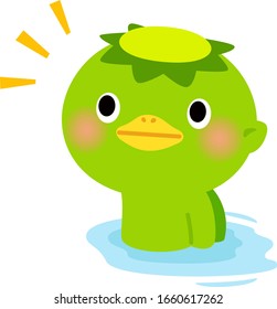 Cute Japanese folk monster kappa on the water