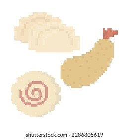 Cute Japanese Food Doodle in Pixel Art Illustration