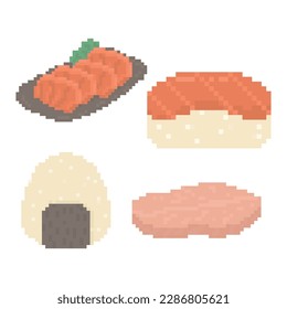 Cute Japanese Food Doodle in Pixel Art Illustration