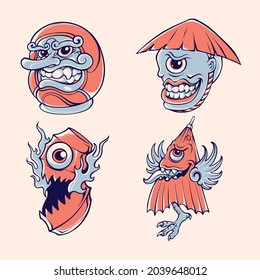 cute japanese ghost vector set 