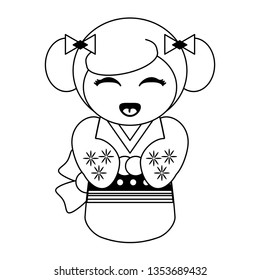 Cute japanese girl with kimono black and white