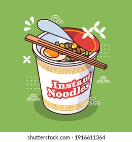 cute japanese instant cup noodle with eggs