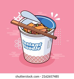 cute japanese instant cup noodle with eggs in blue packaging