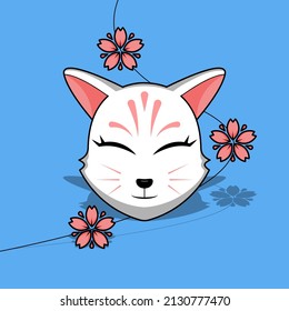 Cute japanese kitsune mask with sakura flower, Vector illustration eps.10