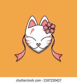 Cute japanese kitsune mask with sakura flower, Vector illustration eps.10