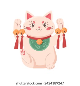 Cute japanese lucky cat. Traditional asian maneki neko, good luck symbol cartoon vector illustration