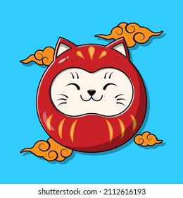 Cute japanese lucky daruma cat doll, Vector illustration eps.10