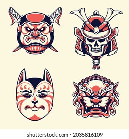 cute japanese mask vector set