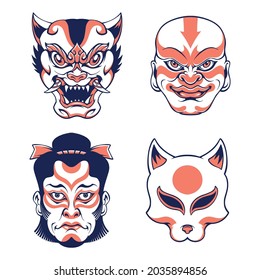 cute Japanese mask vector set 