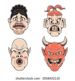 cute japanese mask vector set