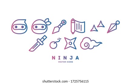Cute Japanese ninja icon set