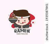 Cute Japanese ninja mascot character with ramen noodles