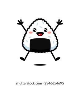 Cute Japanese Onigiri Rice Ball Cartoon Character Premium Vector