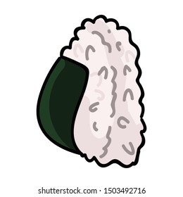 Cute Japanese onigiri snack illustration. Hand drawn nori seaweed clipart. 