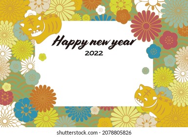 Cute Japanese pattern New Year's card with tiger year illustration