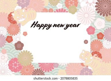 Cute Japanese pattern New Year's card with tiger year illustration