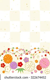 Cute Japanese Pattern New Year's card of checkered pattern